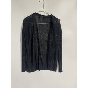 90s Y2K Open Knit Cardigan Large Sequins Black Sparkly Whimsigoth Dark Fairy
